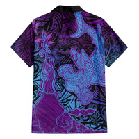 Hawaiian Volcano and Shark Family Matching Puletasi and Hawaiian Shirt Polynesian and Hibiscus Pattern Violet Gradient