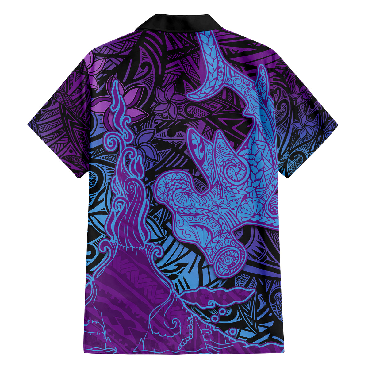 Hawaiian Volcano and Shark Family Matching Tank Maxi Dress and Hawaiian Shirt Polynesian and Hibiscus Pattern Violet Gradient