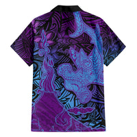 Hawaiian Volcano and Shark Family Matching Tank Maxi Dress and Hawaiian Shirt Polynesian and Hibiscus Pattern Violet Gradient