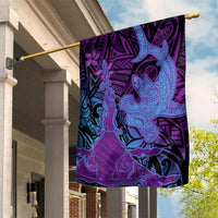 Hawaiian Volcano and Shark Garden Flag Polynesian and Hibiscus Pattern Violet Gradient LT03 House Flag Violet - Polynesian Pride