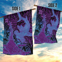 Hawaiian Volcano and Shark Garden Flag Polynesian and Hibiscus Pattern Violet Gradient LT03 - Polynesian Pride