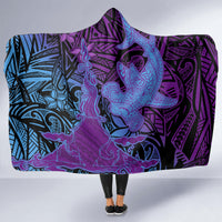Hawaiian Volcano and Shark Hooded Blanket Polynesian and Hibiscus Pattern Violet Gradient LT03 - Polynesian Pride