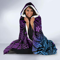 Hawaiian Volcano and Shark Hooded Blanket Polynesian and Hibiscus Pattern Violet Gradient LT03 - Polynesian Pride
