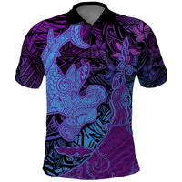 Hawaiian Volcano and Shark Polo Shirt Polynesian and Hibiscus Pattern Violet Gradient