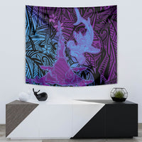 Hawaiian Volcano and Shark Tapestry Polynesian and Hibiscus Pattern Violet Gradient LT03 - Polynesian Pride