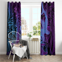 Hawaiian Volcano and Shark Window Curtain Polynesian and Hibiscus Pattern Violet Gradient LT03 - Polynesian Pride