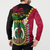 Vanuatu Nakamal and Plumeria Flowers Button Sweatshirt Polynesian Pattern