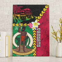 Vanuatu Nakamal and Plumeria Flowers Canvas Wall Art Polynesian Pattern