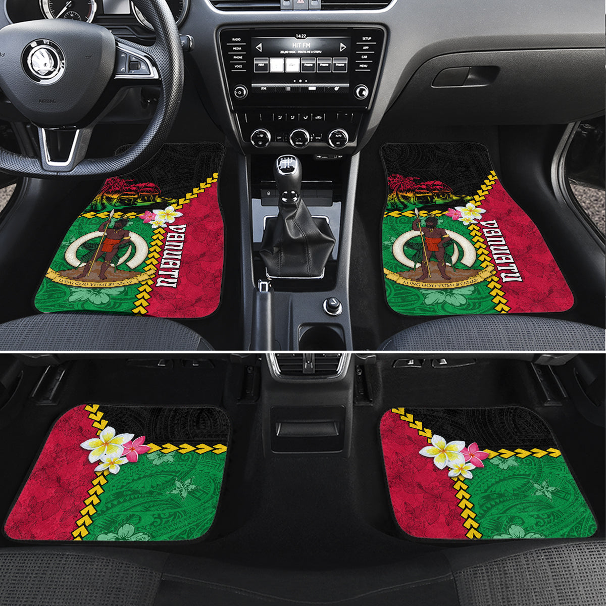Vanuatu Nakamal and Plumeria Flowers Car Mats Polynesian Pattern