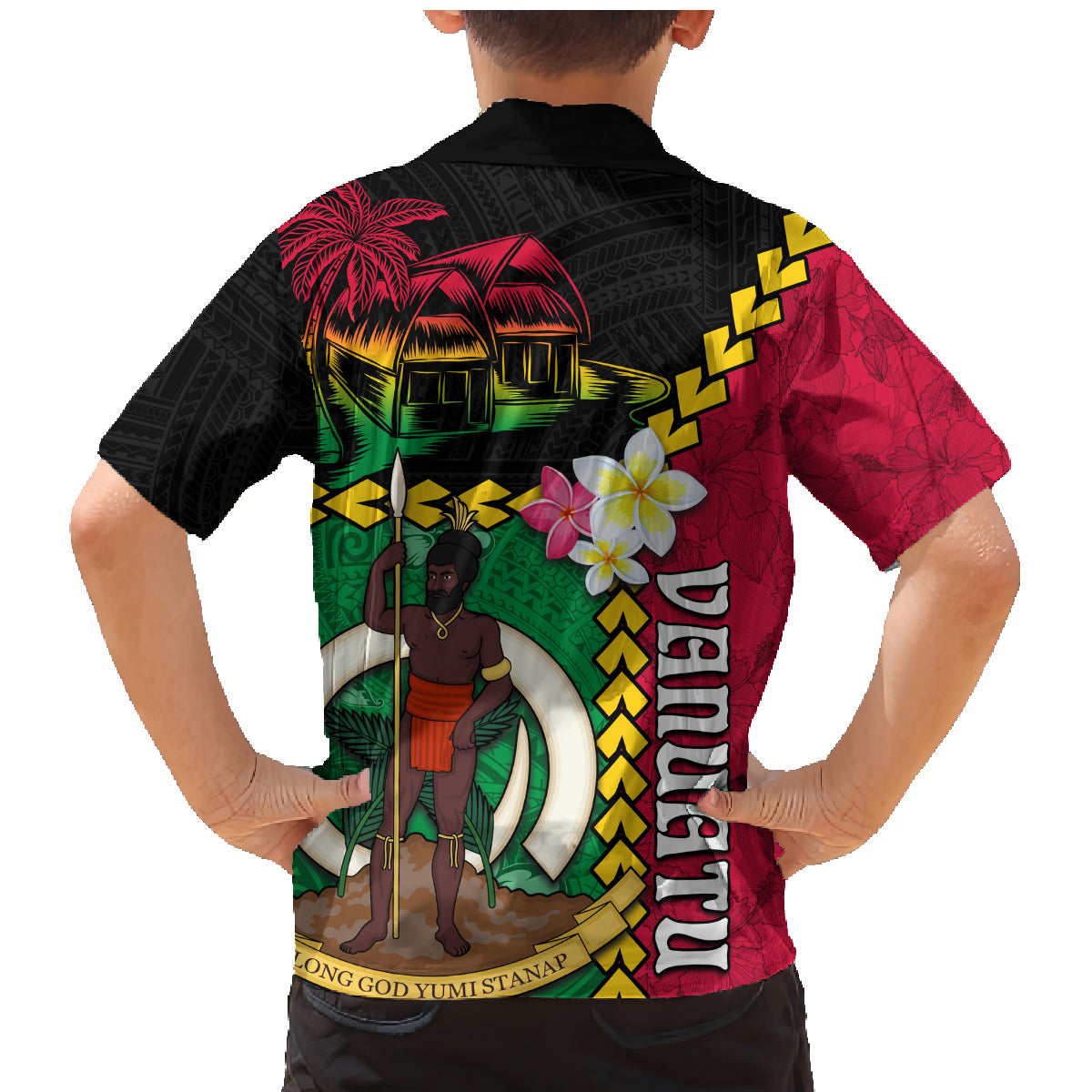 Vanuatu Nakamal and Plumeria Flowers Family Matching Mermaid Dress and Hawaiian Shirt Polynesian Pattern