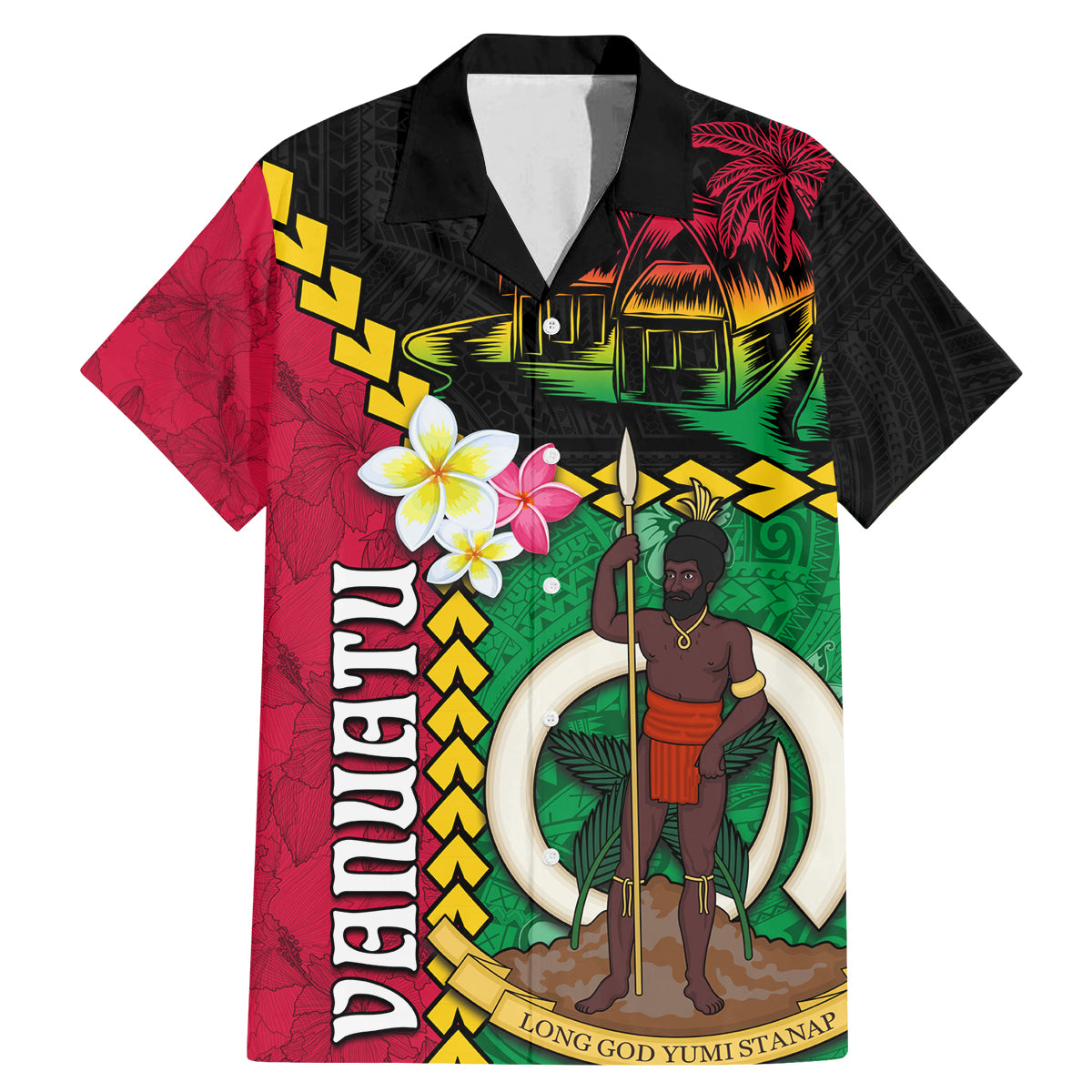 Vanuatu Nakamal and Plumeria Flowers Family Matching Mermaid Dress and Hawaiian Shirt Polynesian Pattern