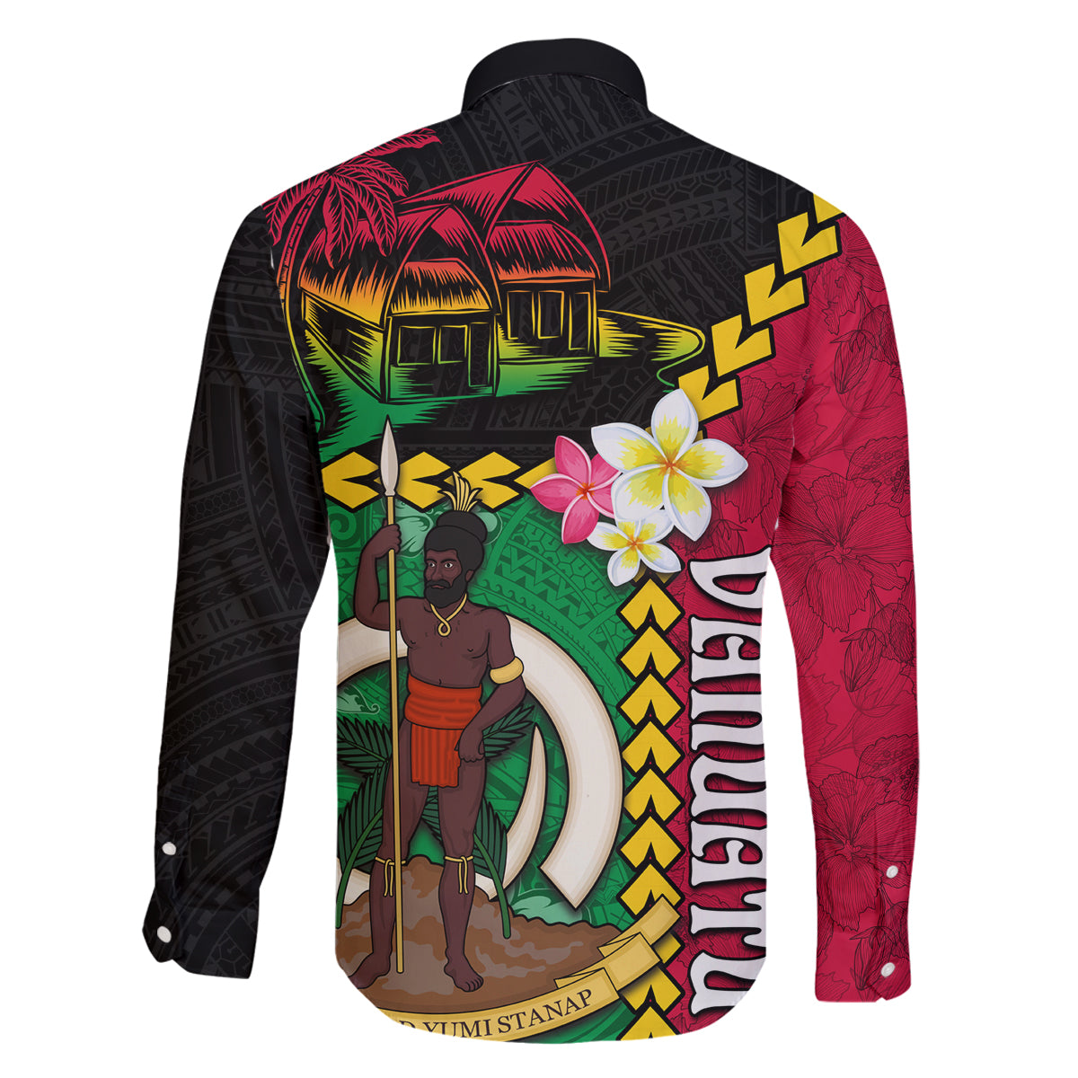 Vanuatu Nakamal and Plumeria Flowers Family Matching Off Shoulder Short Dress and Hawaiian Shirt Polynesian Pattern LT03 - Polynesian Pride