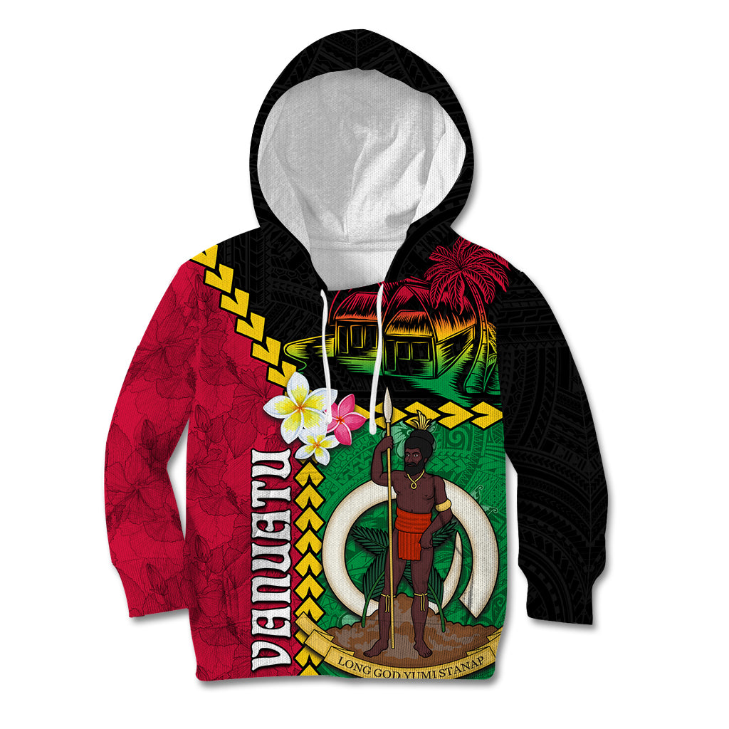 Vanuatu Nakamal and Plumeria Flowers Kid Hoodie Polynesian Pattern