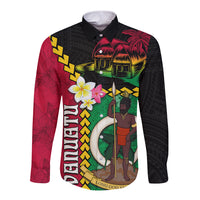 Vanuatu Nakamal and Plumeria Flowers Long Sleeve Button Shirt Polynesian Pattern