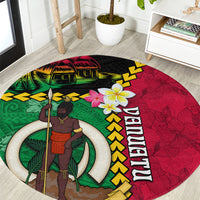 Vanuatu Nakamal and Plumeria Flowers Round Carpet Polynesian Pattern LT03 Black - Polynesian Pride