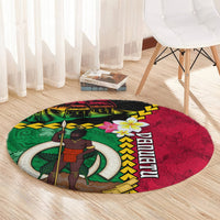 Vanuatu Nakamal and Plumeria Flowers Round Carpet Polynesian Pattern LT03 - Polynesian Pride