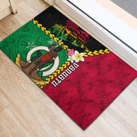 Vanuatu Nakamal and Plumeria Flowers Rubber Doormat Polynesian Pattern