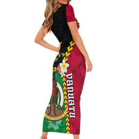 Vanuatu Nakamal and Plumeria Flowers Short Sleeve Bodycon Dress Polynesian Pattern LT03 - Polynesian Pride