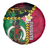 Vanuatu Nakamal and Plumeria Flowers Spare Tire Cover Polynesian Pattern