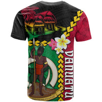 Vanuatu Nakamal and Plumeria Flowers T Shirt Polynesian Pattern