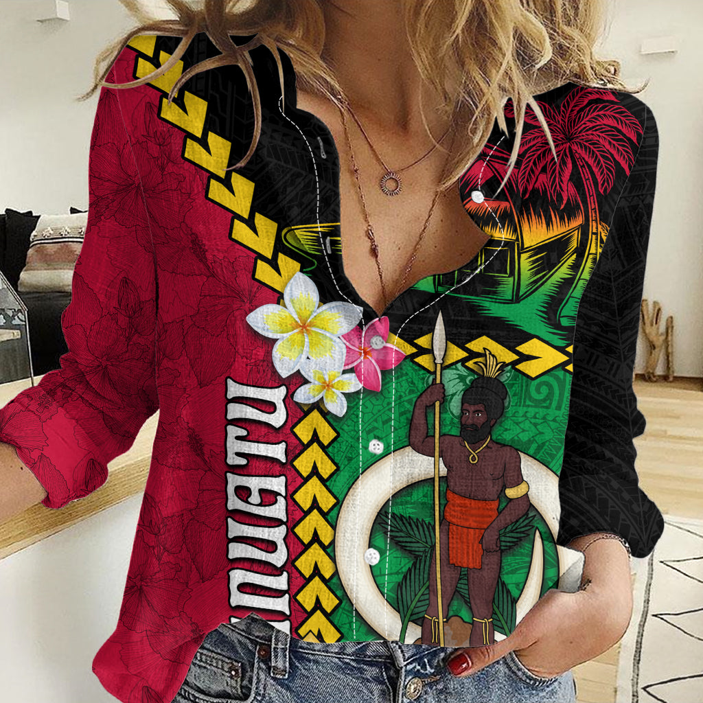Vanuatu Nakamal and Plumeria Flowers Women Casual Shirt Polynesian Pattern