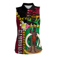 Vanuatu Nakamal and Plumeria Flowers Women Sleeveless Polo Shirt Polynesian Pattern