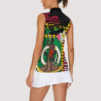 Vanuatu Nakamal and Plumeria Flowers Women Sleeveless Polo Shirt Polynesian Pattern