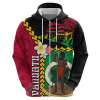 Vanuatu Nakamal and Plumeria Flowers Zip Hoodie Polynesian Pattern LT03 - Polynesian Pride
