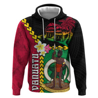 Vanuatu Nakamal and Plumeria Flowers Zip Hoodie Polynesian Pattern LT03 Pullover Hoodie Black - Polynesian Pride