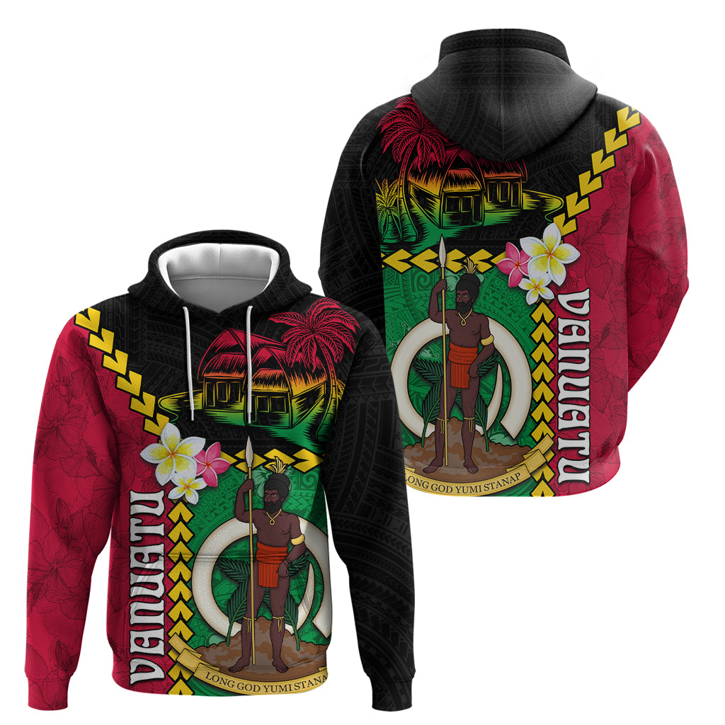 Vanuatu Nakamal and Plumeria Flowers Zip Hoodie Polynesian Pattern LT03 - Polynesian Pride