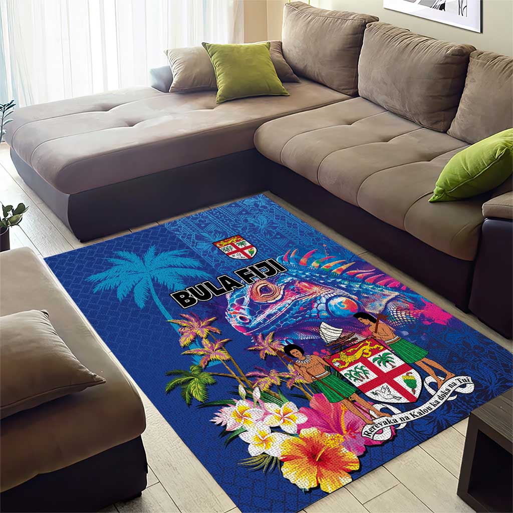 Fiji Bula Area Rug Tropical Plants with Palm Tree and Iguana Colorful