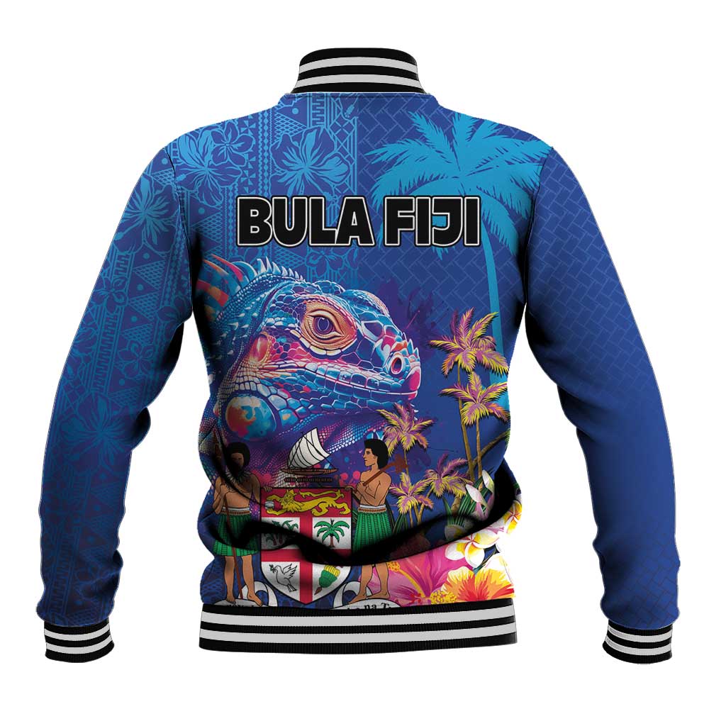 Fiji Bula Baseball Jacket Tropical Plants with Palm Tree and Iguana Colorful