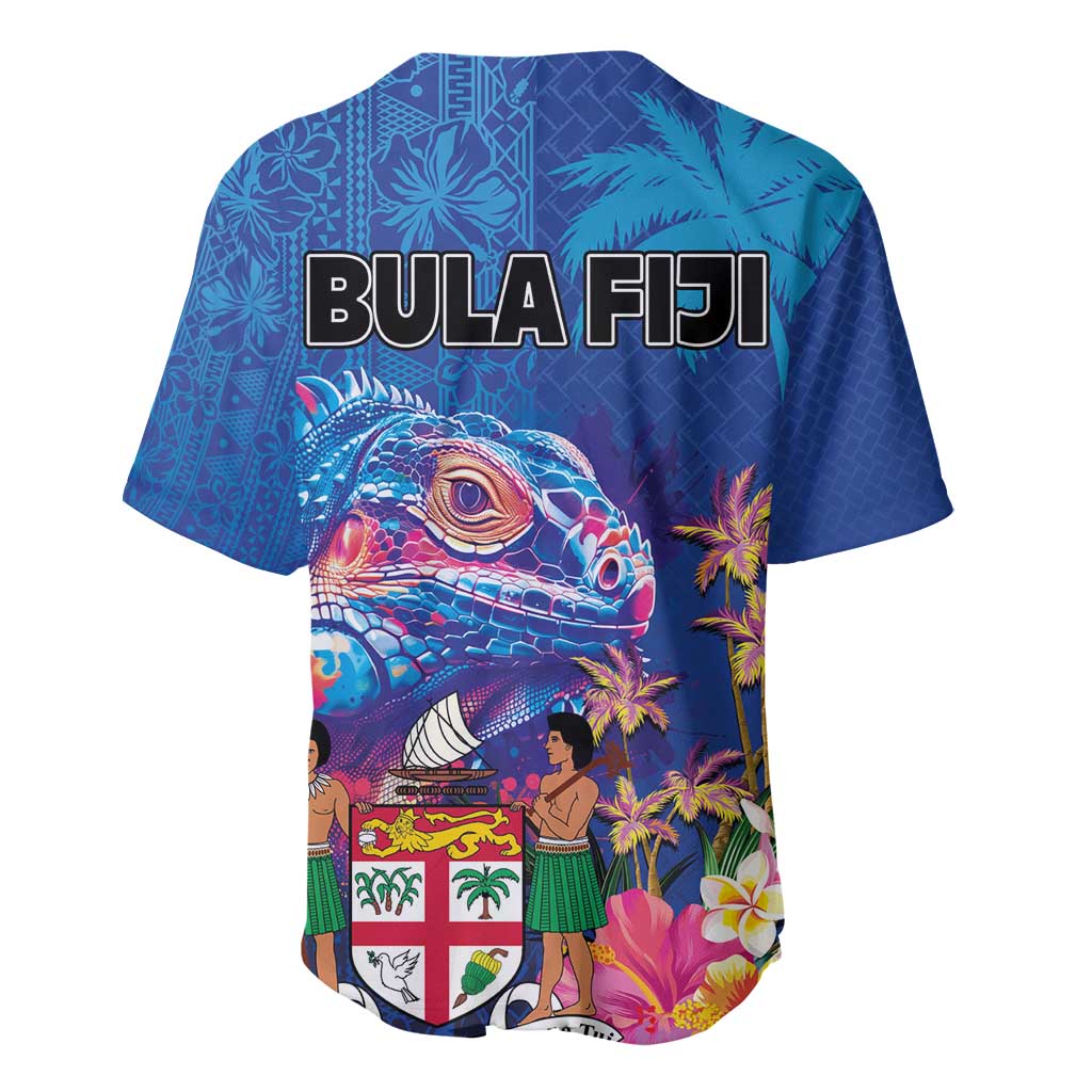 Fiji Bula Baseball Jersey Tropical Plants with Palm Tree and Iguana Colorful