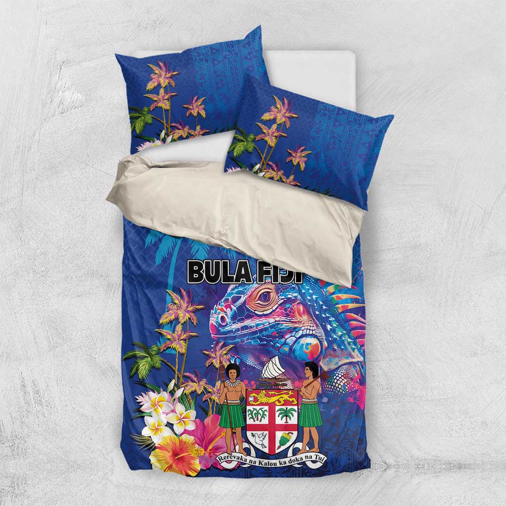 Fiji Bula Bedding Set Tropical Plants with Palm Tree and Iguana Colorful