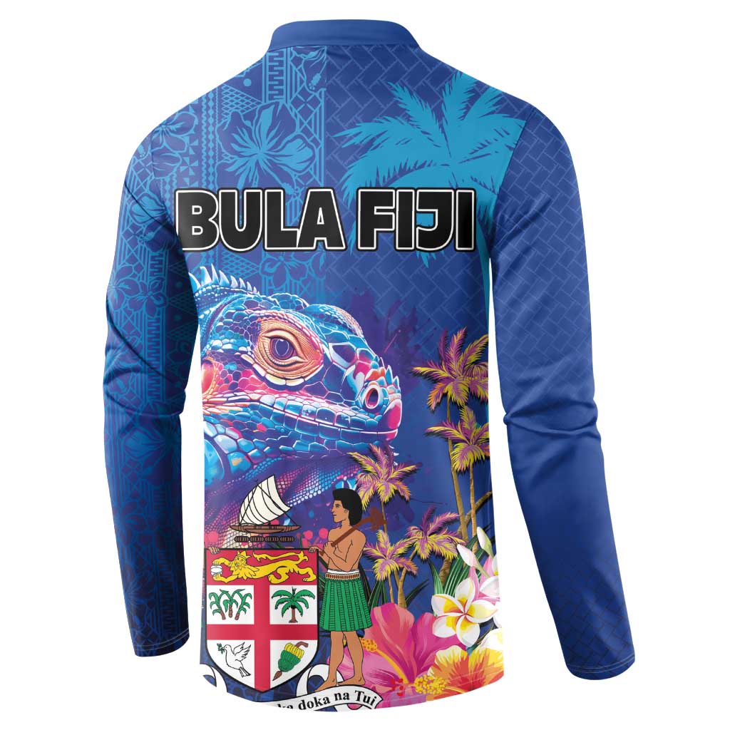 Fiji Bula Button Sweatshirt Tropical Plants with Palm Tree and Iguana Colorful