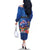 Fiji Bula Family Matching Off The Shoulder Long Sleeve Dress and Hawaiian Shirt Tropical Plants with Palm Tree and Iguana Colorful
