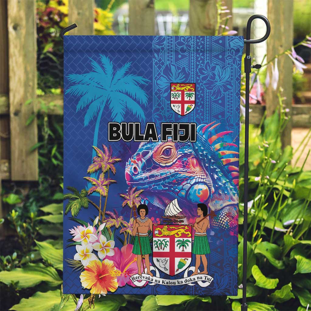 Fiji Bula Garden Flag Tropical Plants with Palm Tree and Iguana Colorful