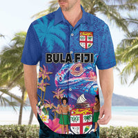 Fiji Bula Hawaiian Shirt Tropical Plants with Palm Tree and Iguana Colorful