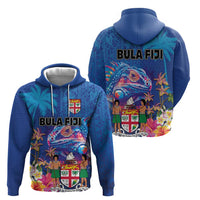 Fiji Bula Hoodie Tropical Plants with Palm Tree and Iguana Colorful
