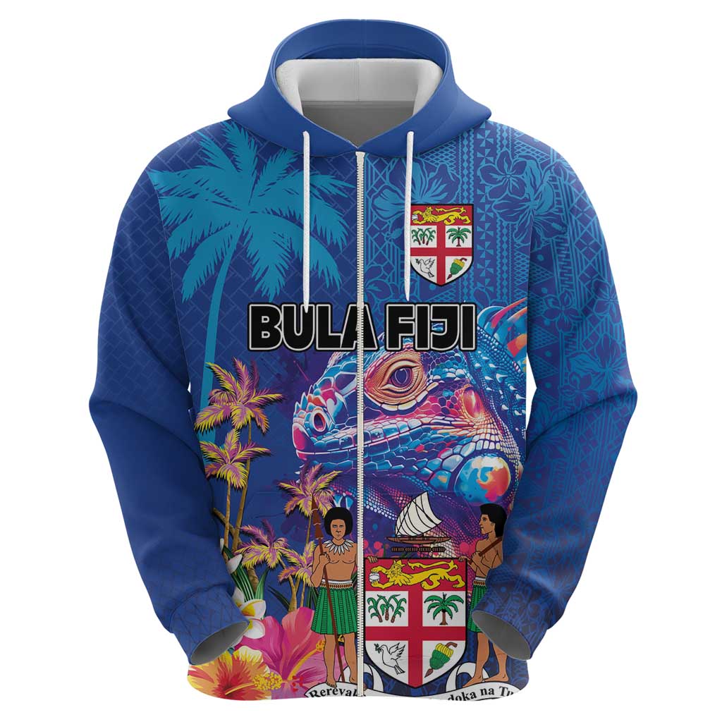 Fiji Bula Hoodie Tropical Plants with Palm Tree and Iguana Colorful