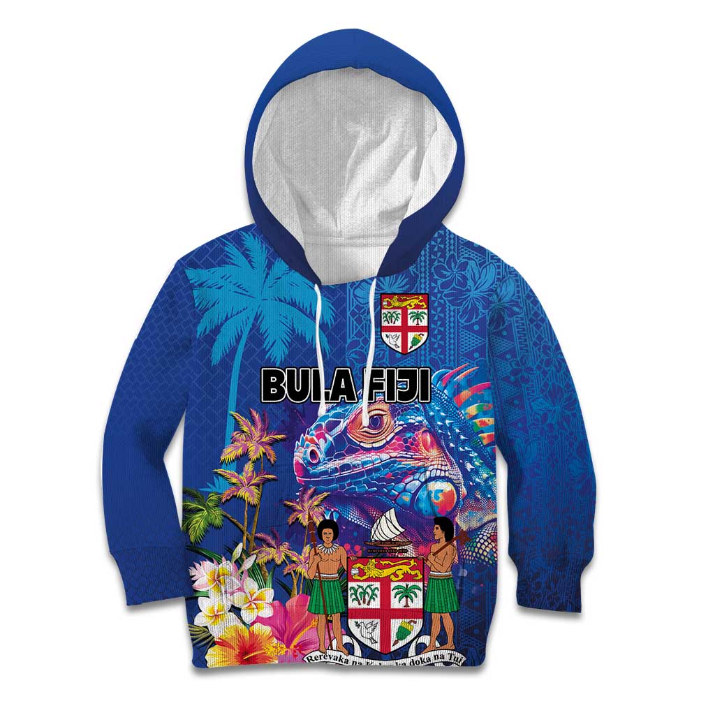 Fiji Bula Kid Hoodie Tropical Plants with Palm Tree and Iguana Colorful