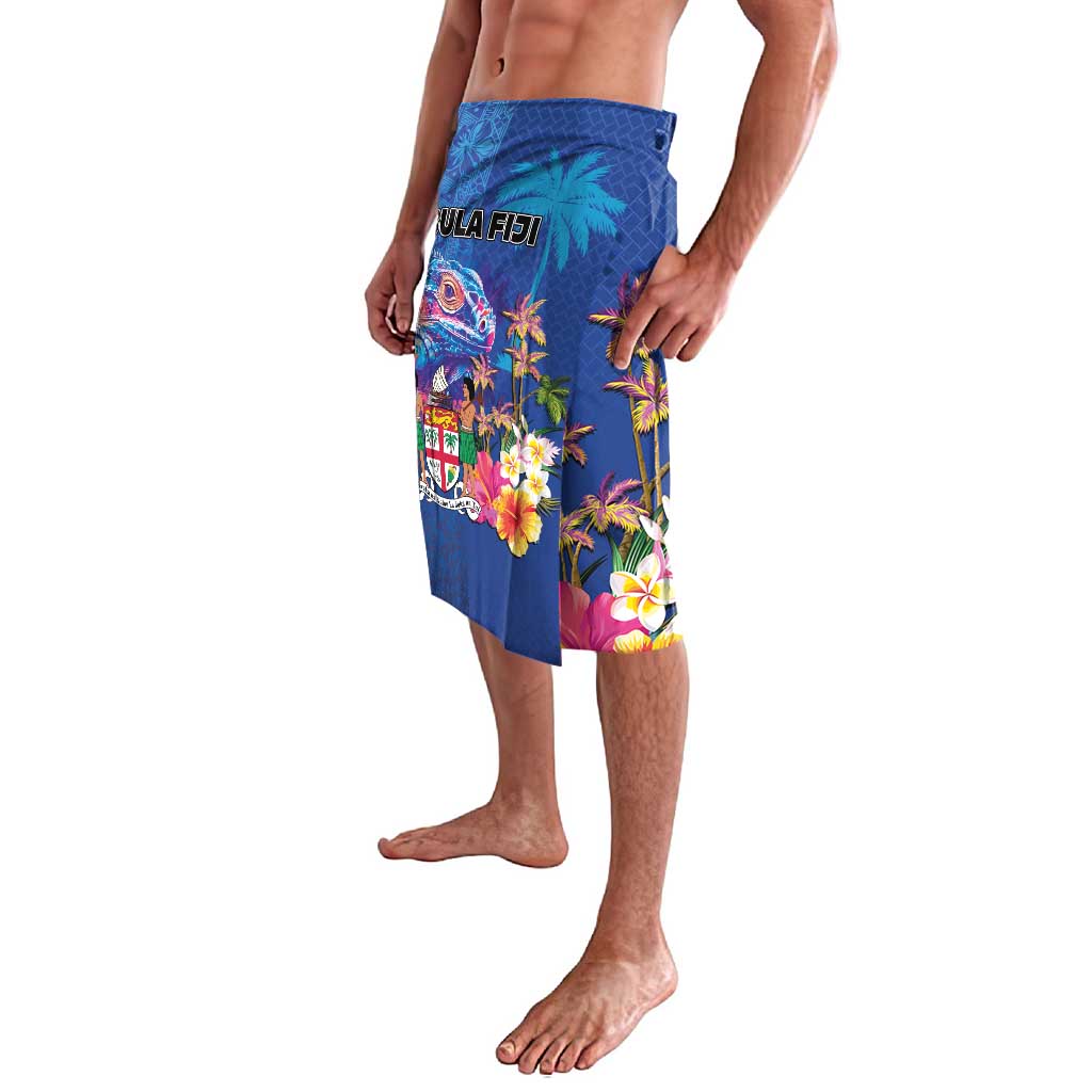 Fiji Bula Lavalava Tropical Plants with Palm Tree and Iguana Colorful