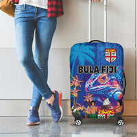 Fiji Bula Luggage Cover Tropical Plants with Palm Tree and Iguana Colorful