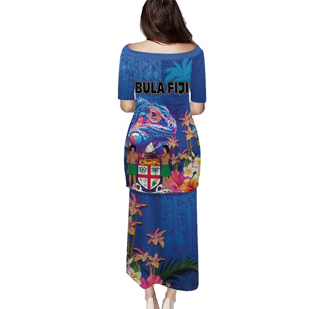 Fiji Bula Puletasi Tropical Plants with Palm Tree and Iguana Colorful