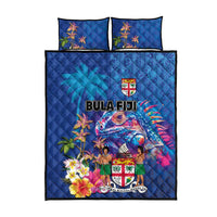 Fiji Bula Quilt Bed Set Tropical Plants with Palm Tree and Iguana Colorful