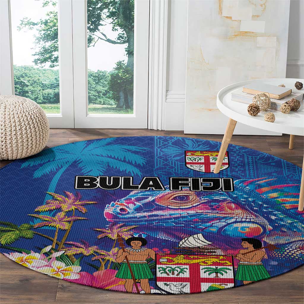 Fiji Bula Round Carpet Tropical Plants with Palm Tree and Iguana Colorful