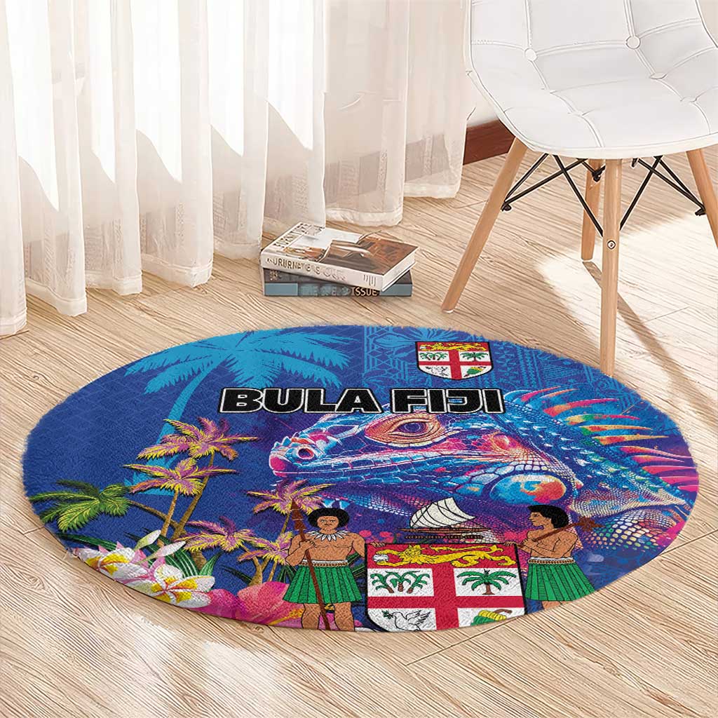 Fiji Bula Round Carpet Tropical Plants with Palm Tree and Iguana Colorful