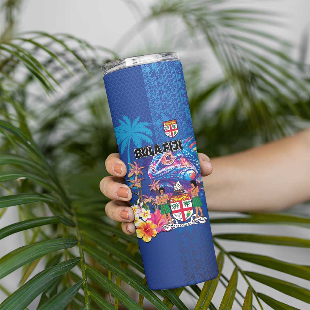 Fiji Bula Skinny Tumbler Tropical Plants with Palm Tree and Iguana Colorful