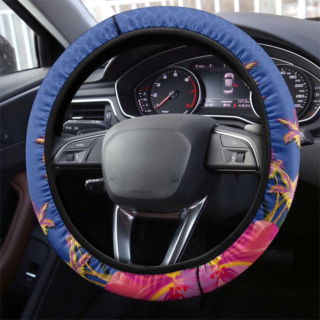 Fiji Bula Steering Wheel Cover Tropical Plants with Palm Tree and Iguana Colorful LT03 - Polynesian Pride
