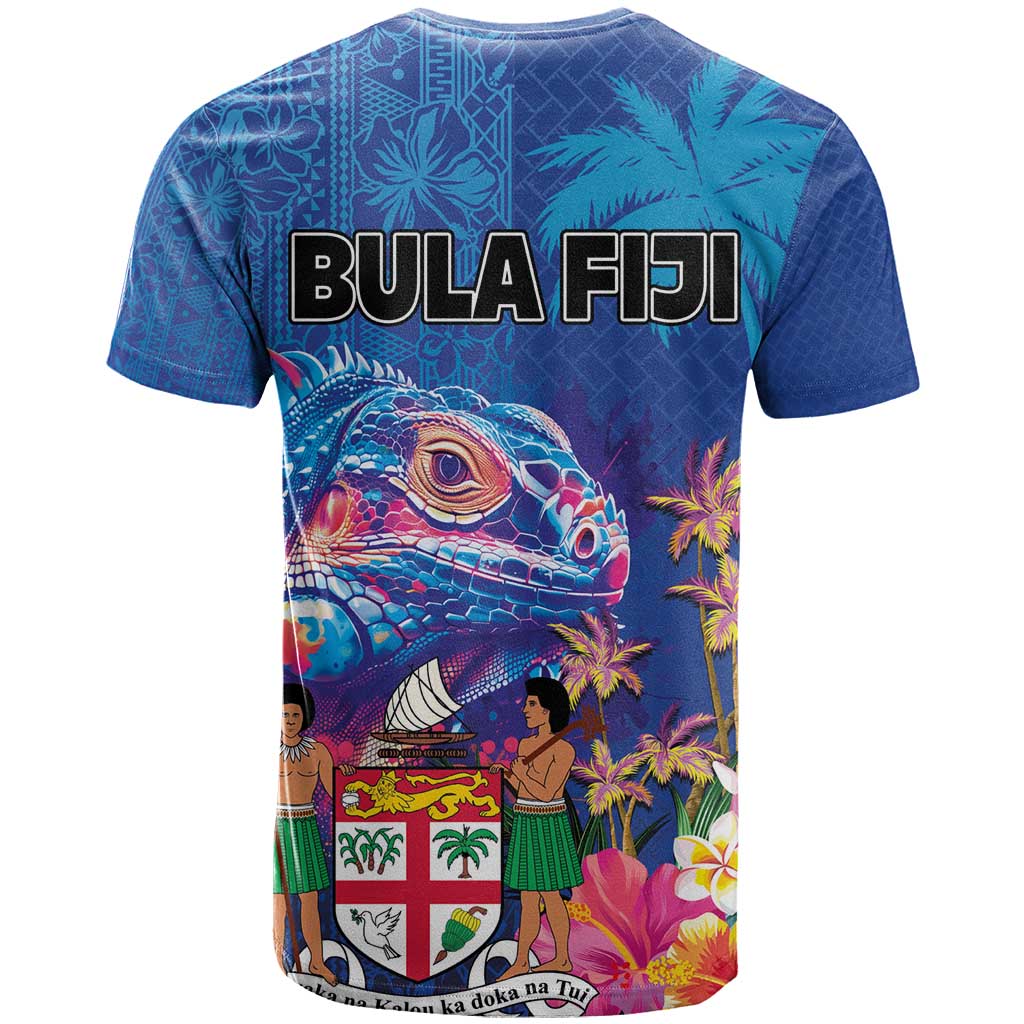 Fiji Bula T Shirt Tropical Plants with Palm Tree and Iguana Colorful